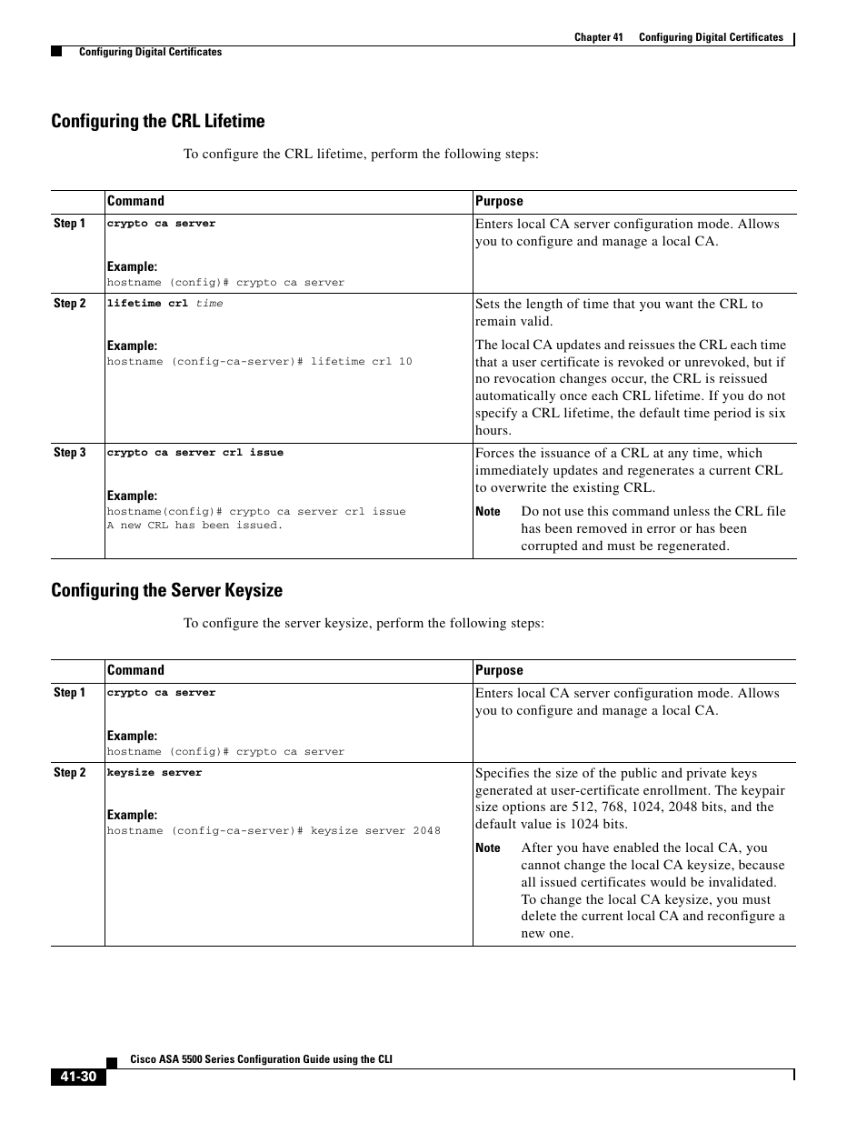 Configuring the crl lifetime, Configuring the server keysize | Cisco ASA 5505 User Manual | Page 848 / 1994