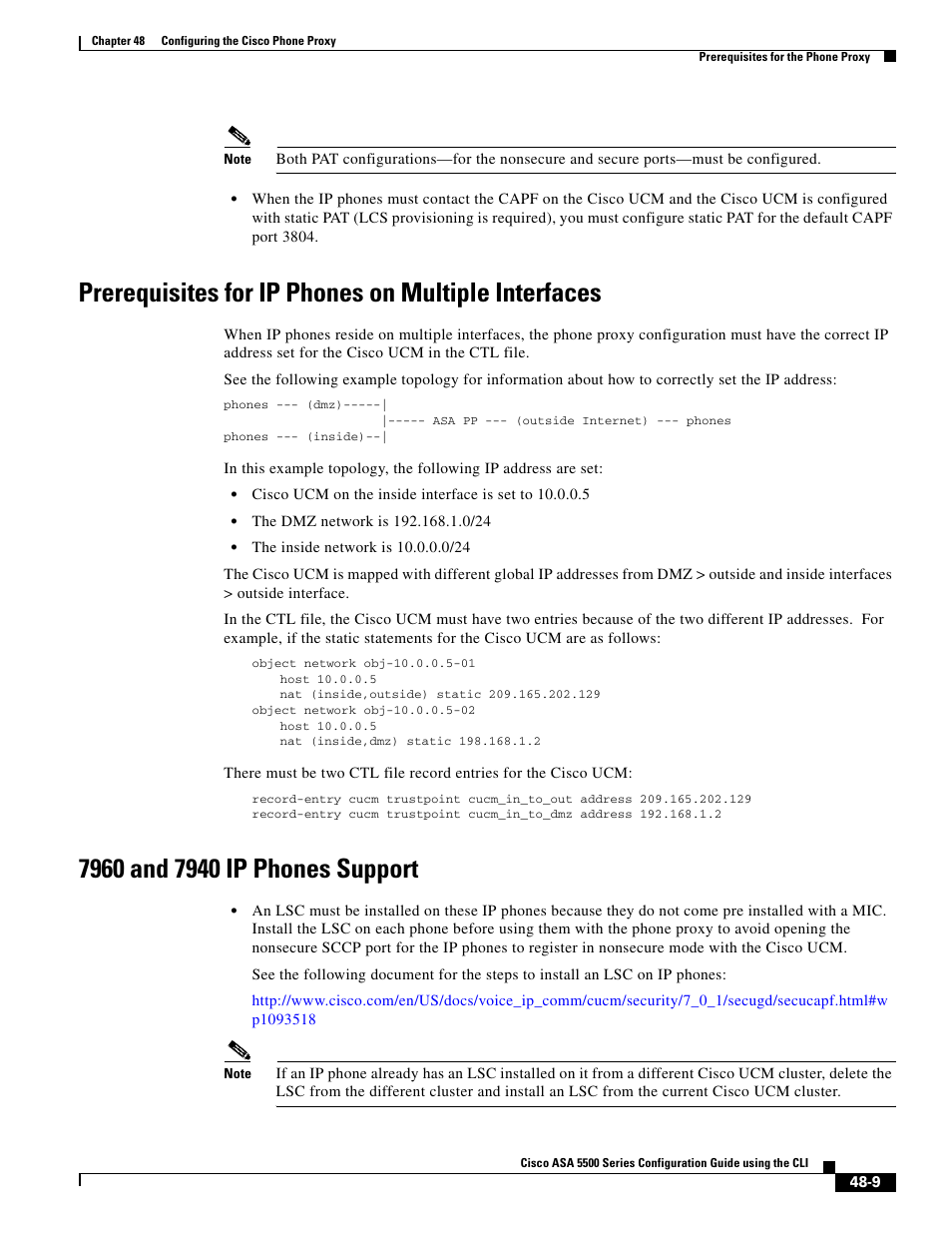 Prerequisites for ip phones on multiple interfaces, 7960 and 7940 ip phones support | Cisco ASA 5505 User Manual | Page 991 / 1994