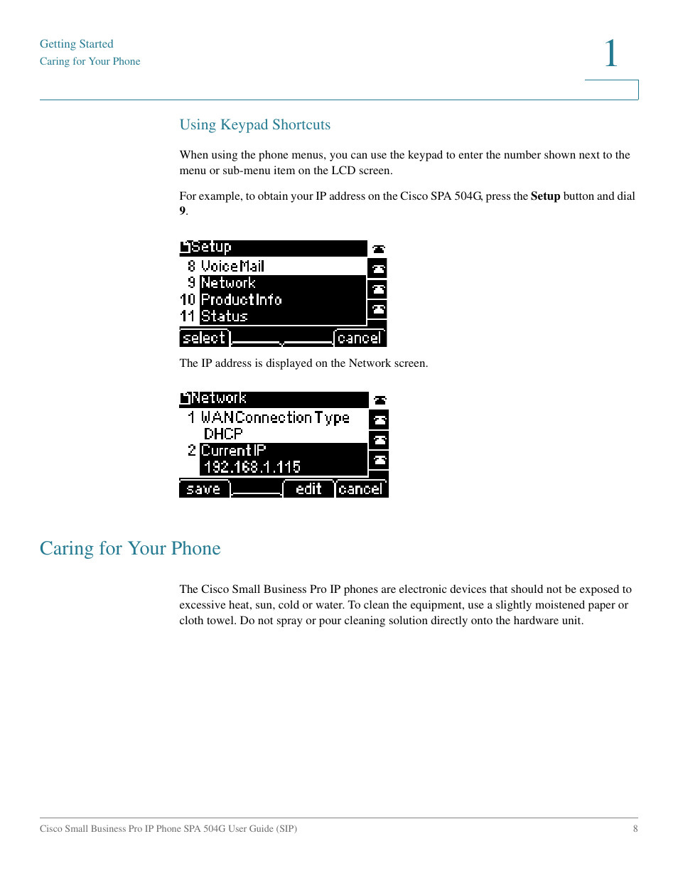 Using keypad shortcuts, Caring for your phone | Cisco IP Phone SPA 504G User Manual | Page 14 / 68