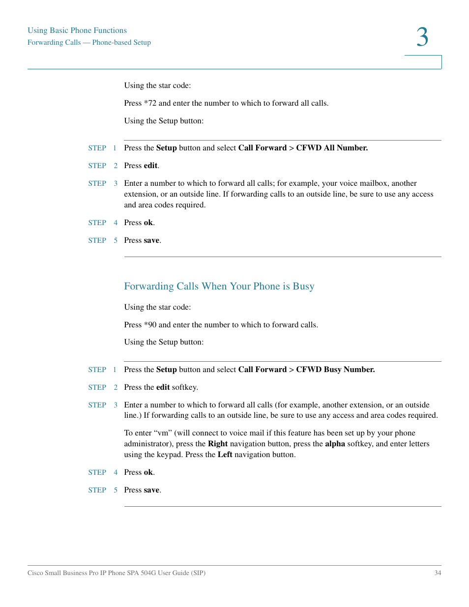 Forwarding calls when your phone is busy | Cisco IP Phone SPA 504G User Manual | Page 40 / 68