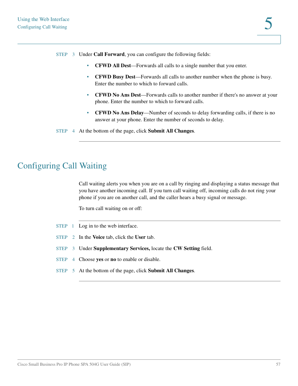 Configuring call waiting | Cisco IP Phone SPA 504G User Manual | Page 63 / 68