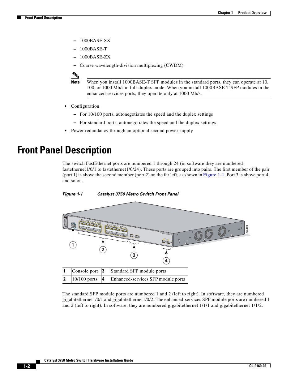 Front panel description, 1000base-sx, 1000base-t | 1000base-zx, Coarse wavelength-division multiplexing (cwdm), Configuration | Cisco 3750 User Manual | Page 12 / 86