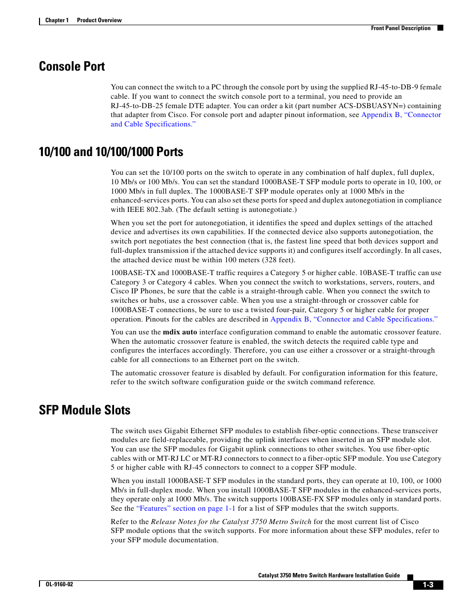 Console port, 10/100 and 10/100/1000 ports, Sfp module slots | Cisco 3750 User Manual | Page 13 / 86