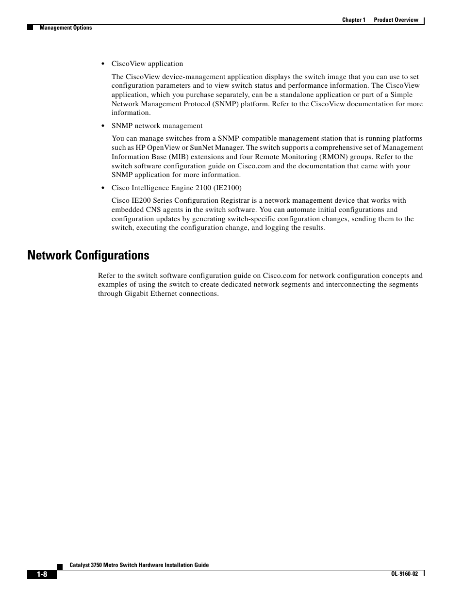 Network configurations | Cisco 3750 User Manual | Page 18 / 86