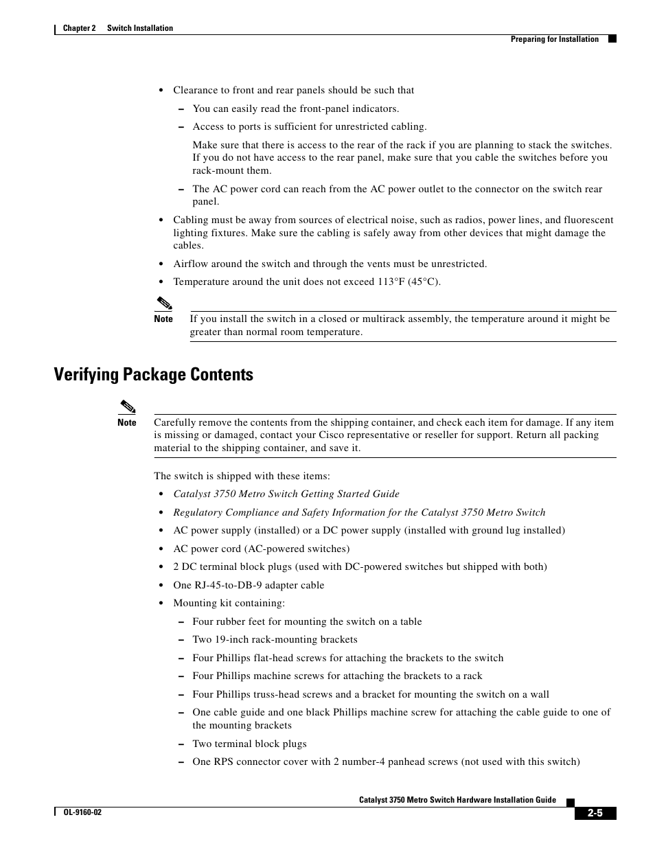 Verifying package contents | Cisco 3750 User Manual | Page 23 / 86