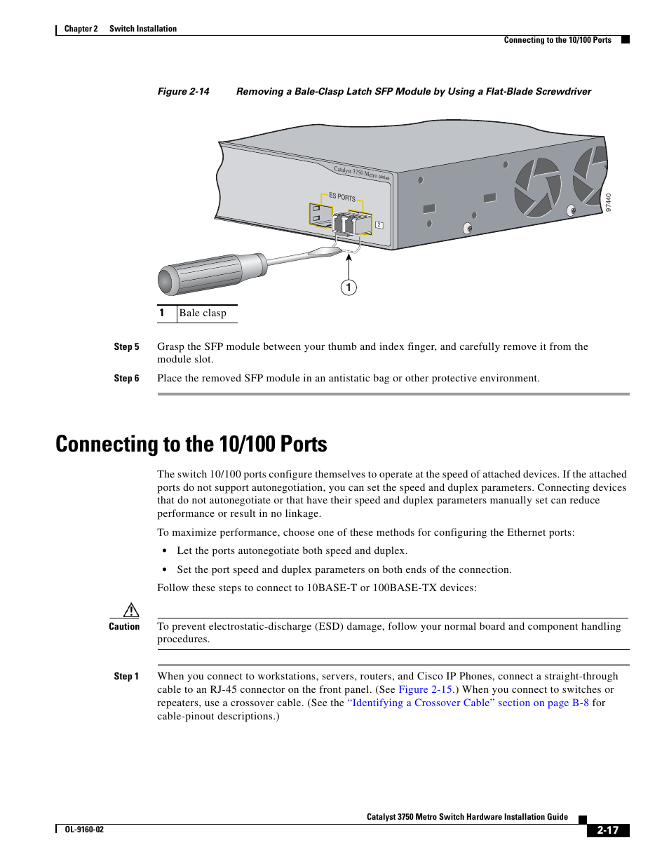 Connecting to the 10/100 ports | Cisco 3750 User Manual | Page 35 / 86