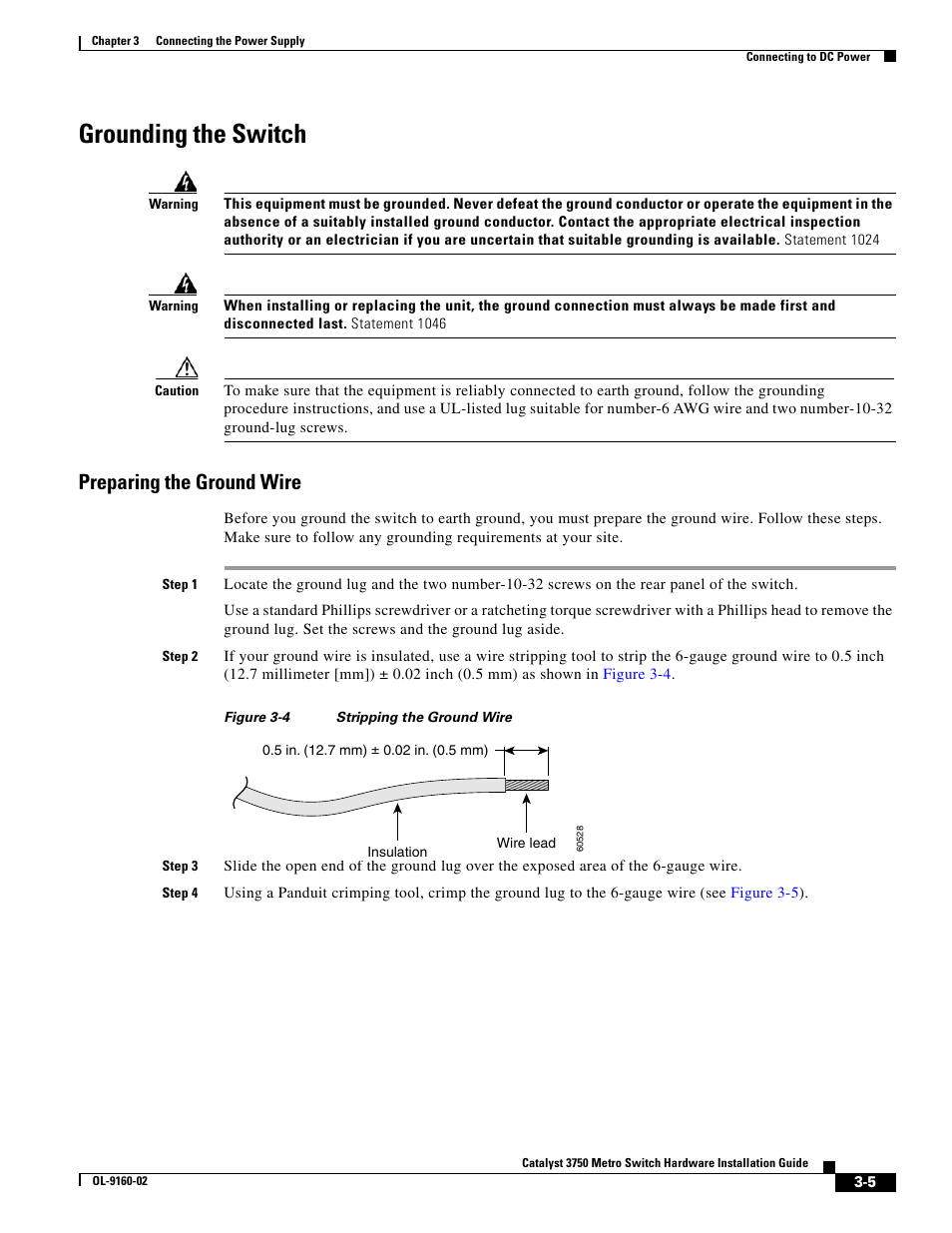 Grounding the switch, Preparing the ground wire | Cisco 3750 User Manual | Page 45 / 86