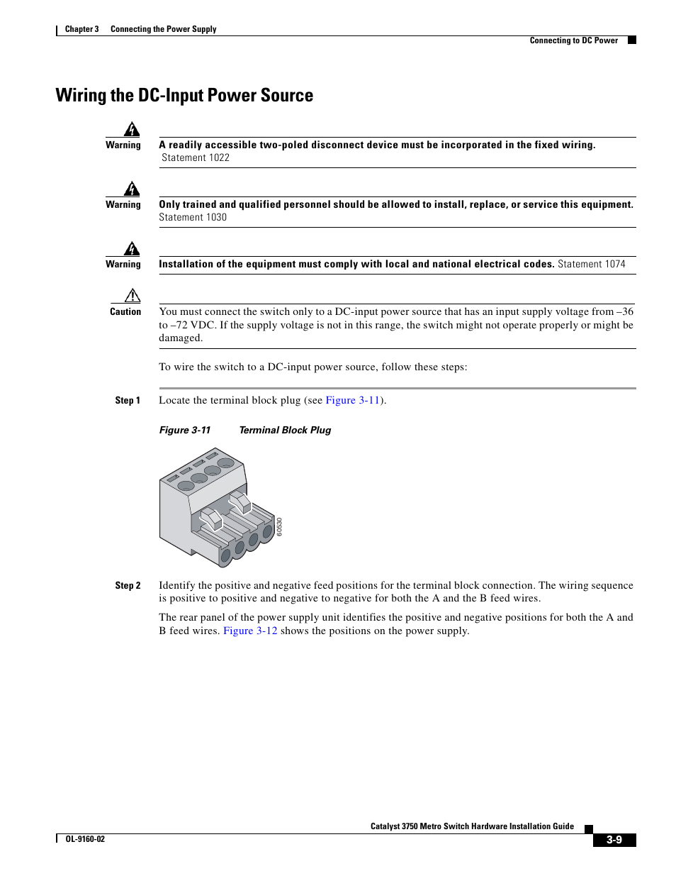 Wiring the dc-input power source | Cisco 3750 User Manual | Page 49 / 86
