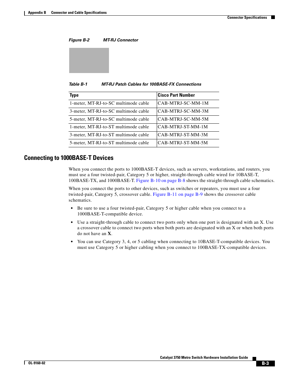 Connecting to 1000base-t devices, N in, Figure b-2 | Table b-1, To or | Cisco 3750 User Manual | Page 65 / 86
