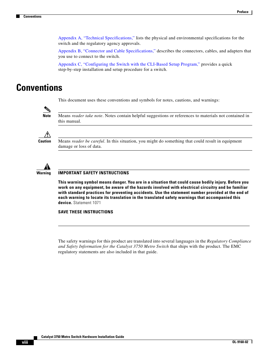 Conventions | Cisco 3750 User Manual | Page 8 / 86