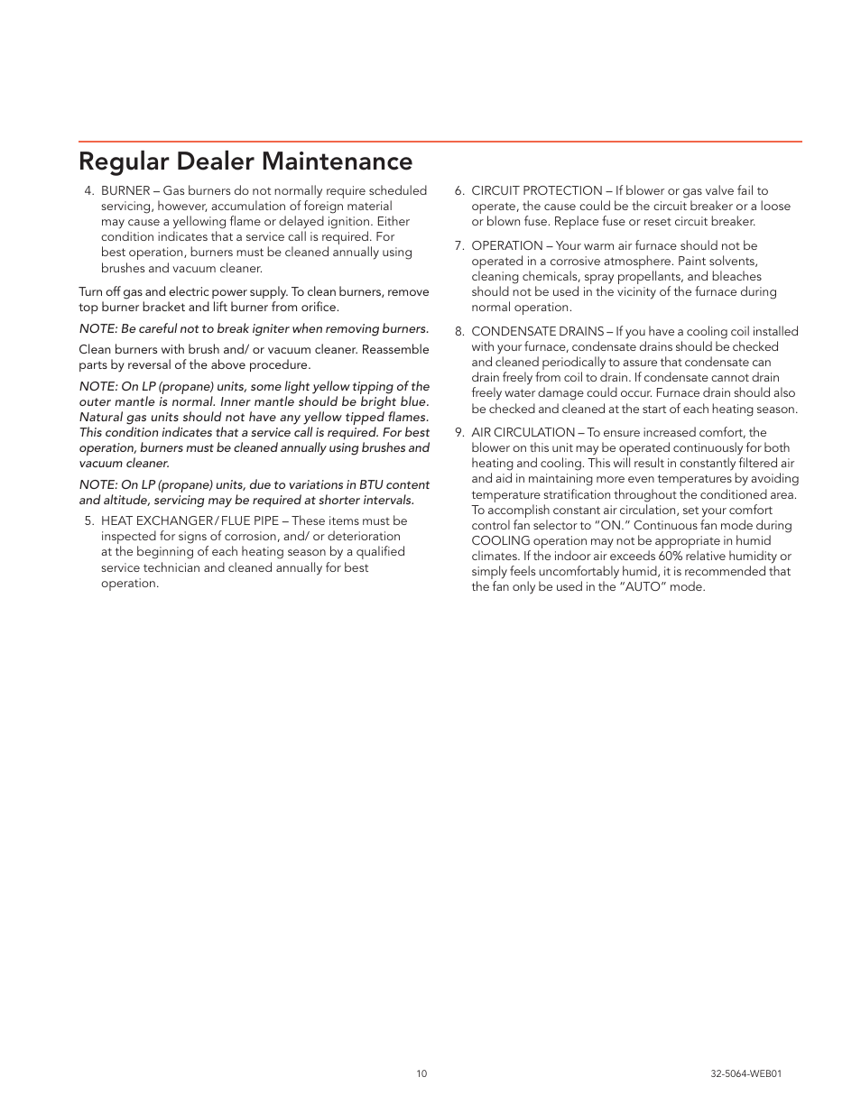 Regular dealer maintenance | Trane XR80 User Manual | Page 10 / 12
