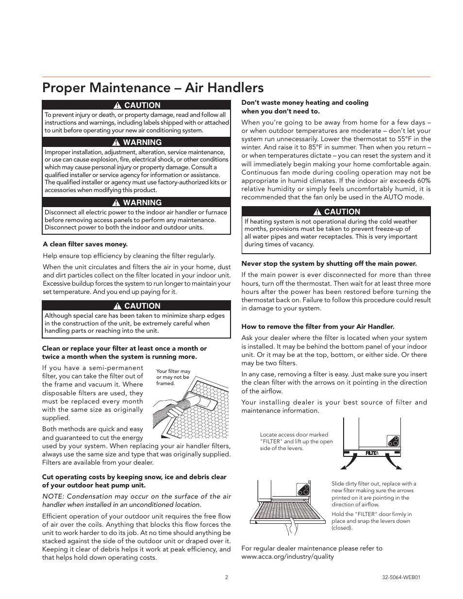 Proper maintenance – air handlers | Trane XR80 User Manual | Page 2 / 12