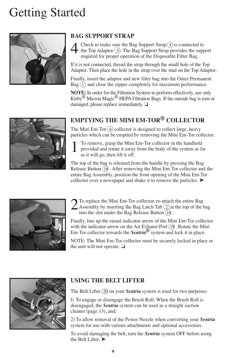 Getting started | Kirby Sentria User Manual | Page 10 / 58