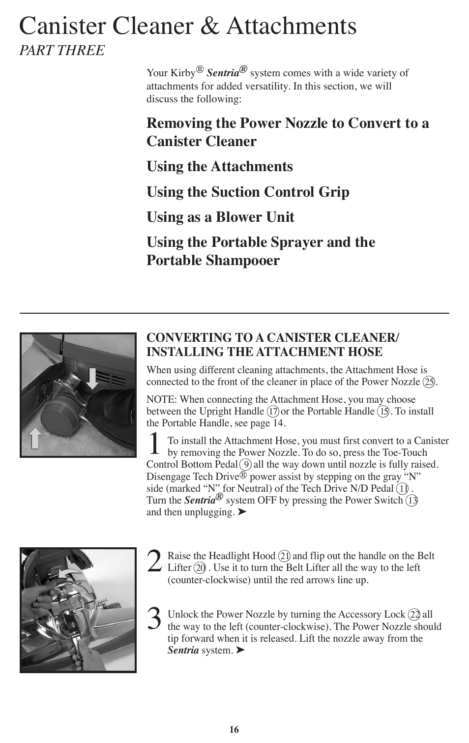 Canister cleaner & attachments, Part three | Kirby Sentria User Manual | Page 17 / 58