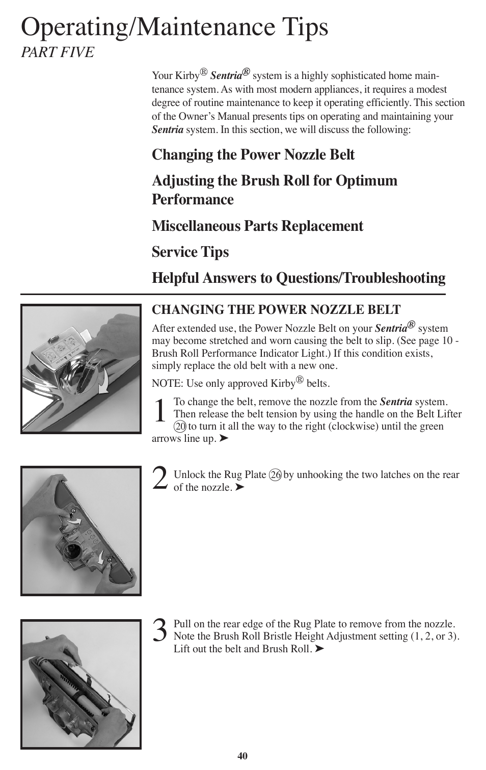 Operating/maintenance tips | Kirby Sentria User Manual | Page 41 / 58