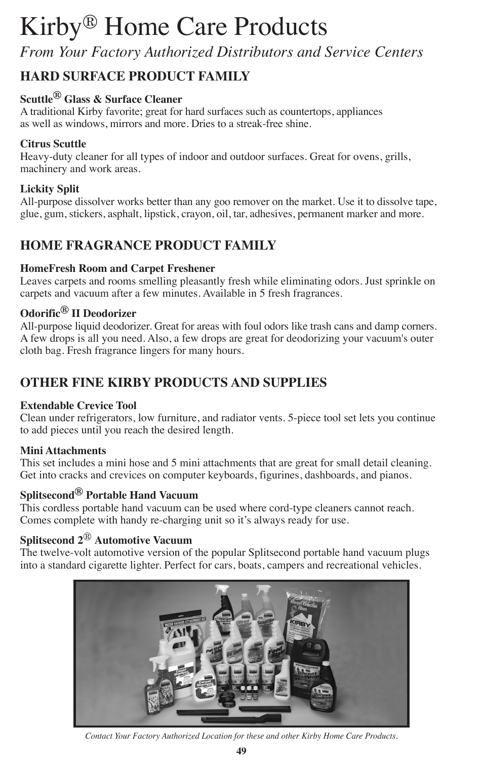 Kirby, Home care products | Kirby Sentria User Manual | Page 50 / 58