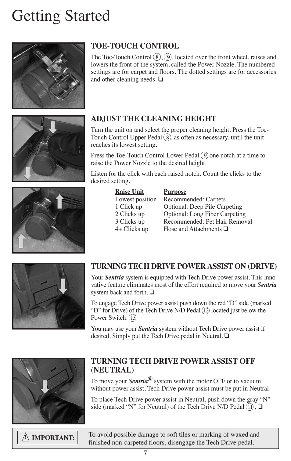 Getting started | Kirby Sentria User Manual | Page 8 / 58