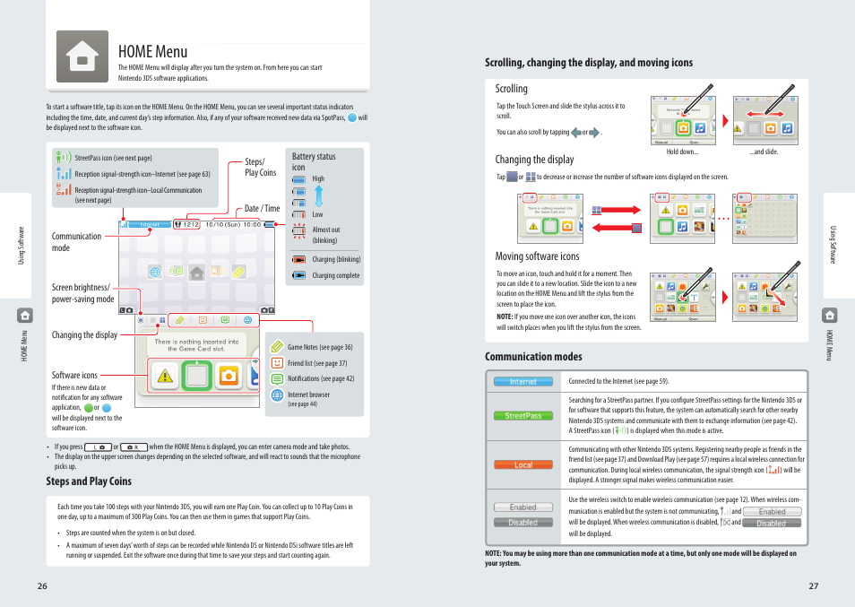 Using software, Home menu | Nintendo 3DS User Manual | Page 15 / 52