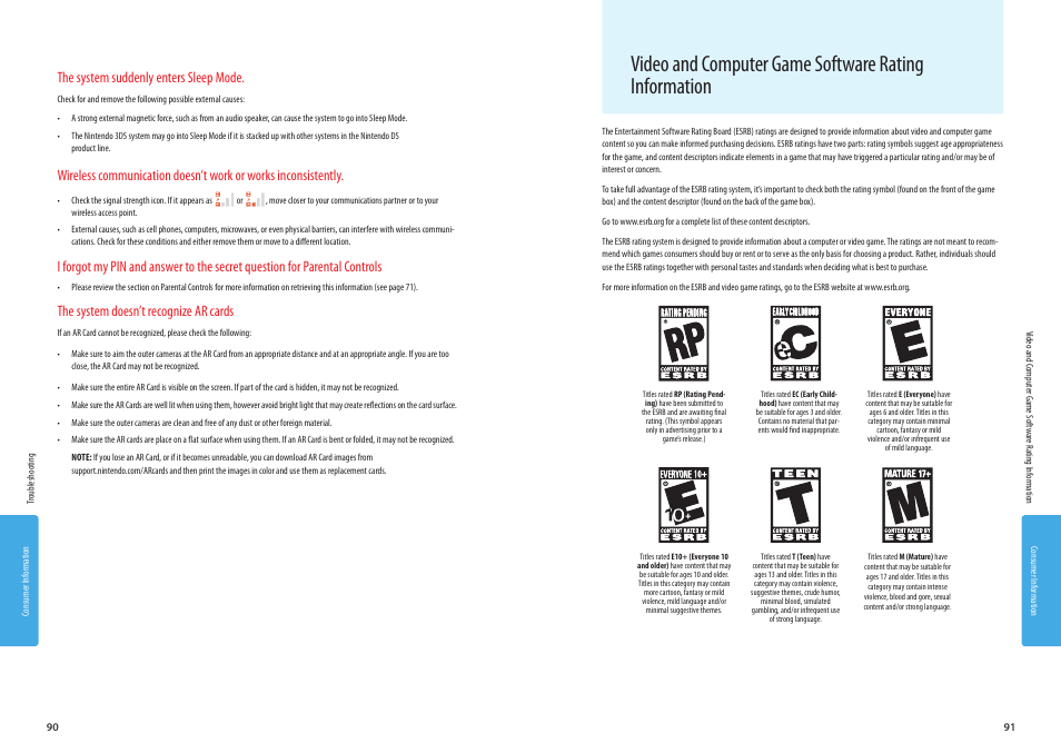 The system suddenly enters sleep mode, The system doesn’t recognize ar cards | Nintendo 3DS User Manual | Page 47 / 52