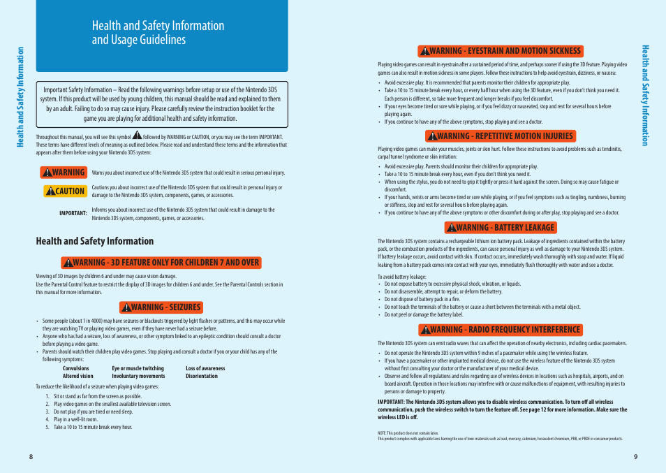 Health and safety information and usage guidelines, Health and safety information | Nintendo 3DS User Manual | Page 6 / 52