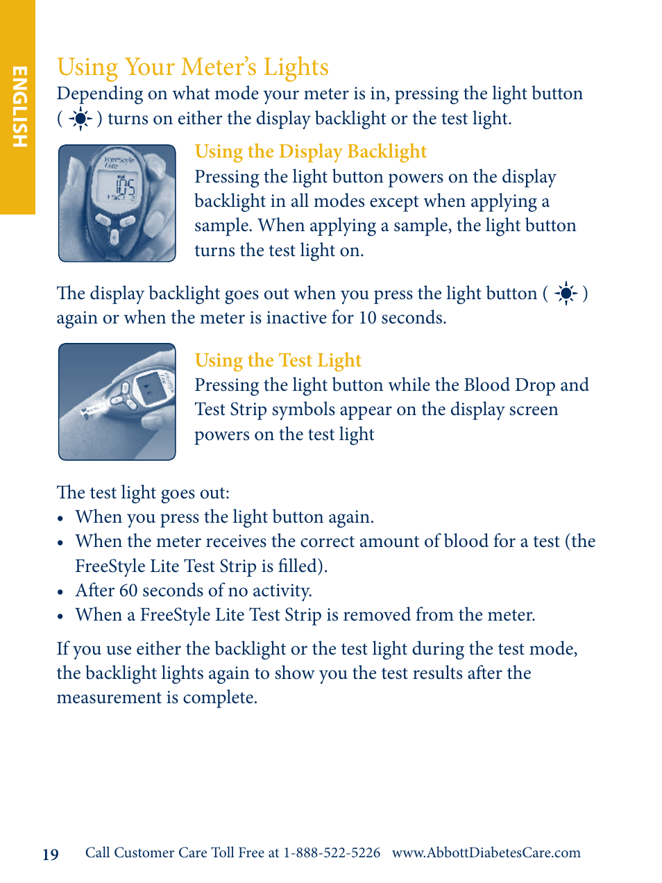Using your meter’s lights | Abbott Freestyle Lite User Manual | Page 12 / 18