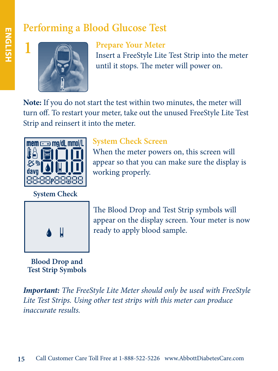 Performing a blood glucose test | Abbott Freestyle Lite User Manual | Page 8 / 18