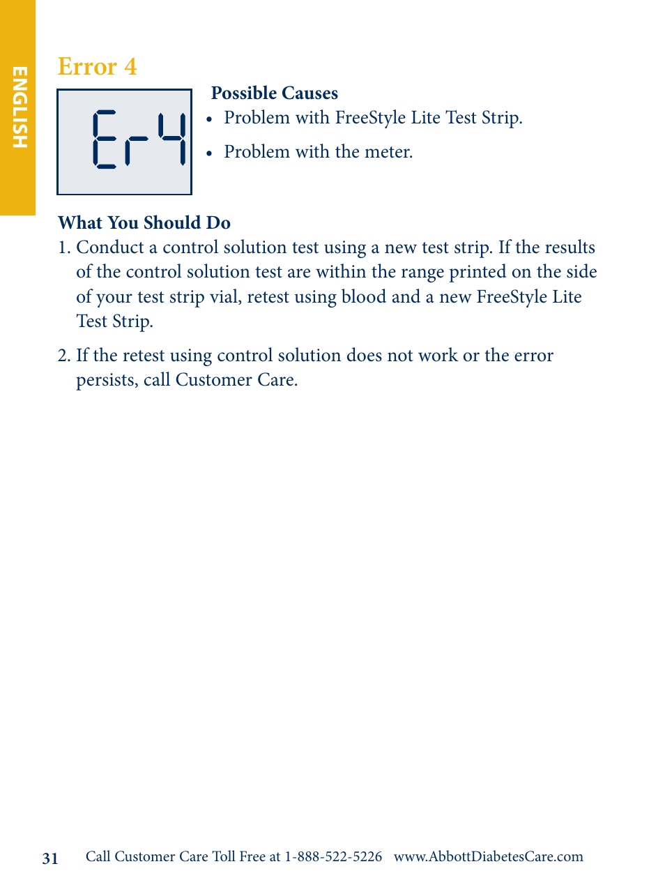 Error 4 | Abbott Freestyle Lite User Manual | Page 33 / 72