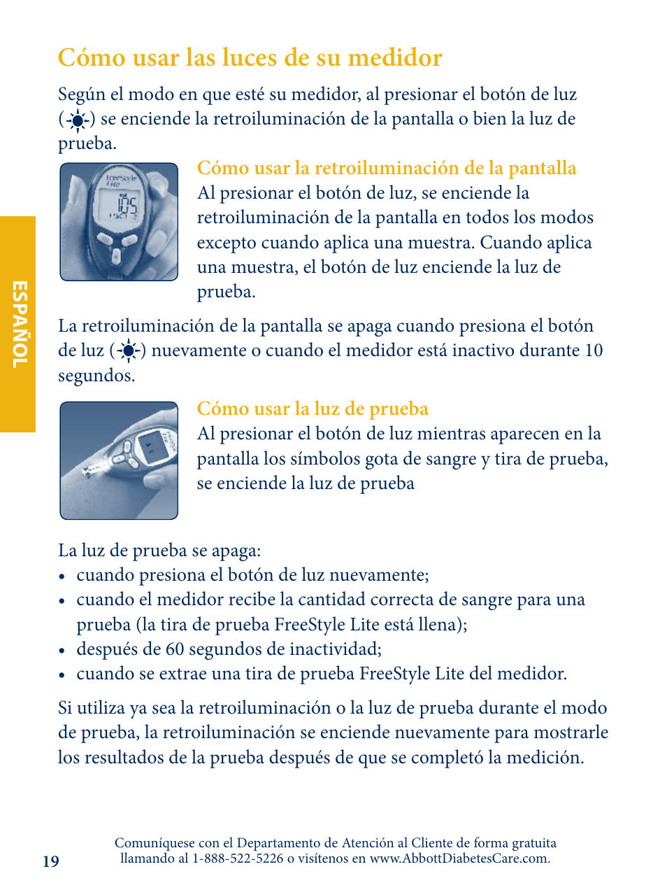 Cómo usar las luces de su medidor | Abbott Freestyle Lite User Manual | Page 57 / 72