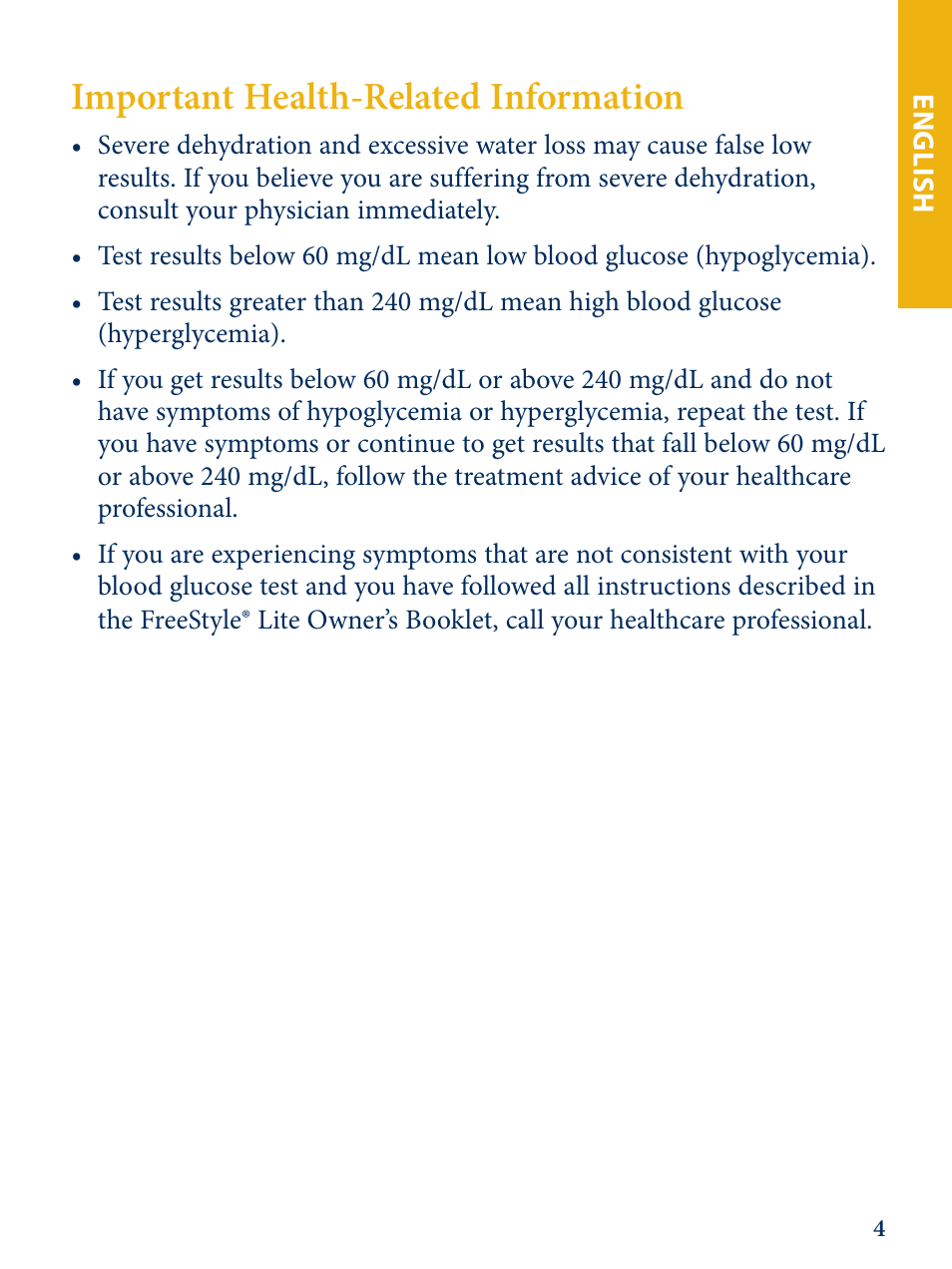 Important health-related information | Abbott Freestyle Lite User Manual | Page 6 / 72