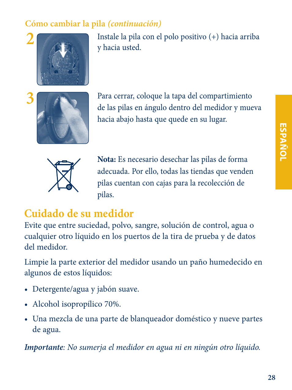 Cuidado de su medidor | Abbott Freestyle Lite User Manual | Page 66 / 72