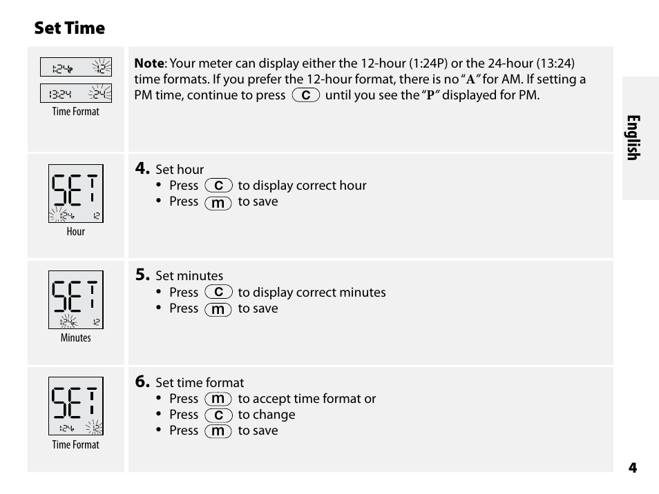 Set time, English | Abbott Freestyle Freedom Lite User Manual | Page 8 / 78