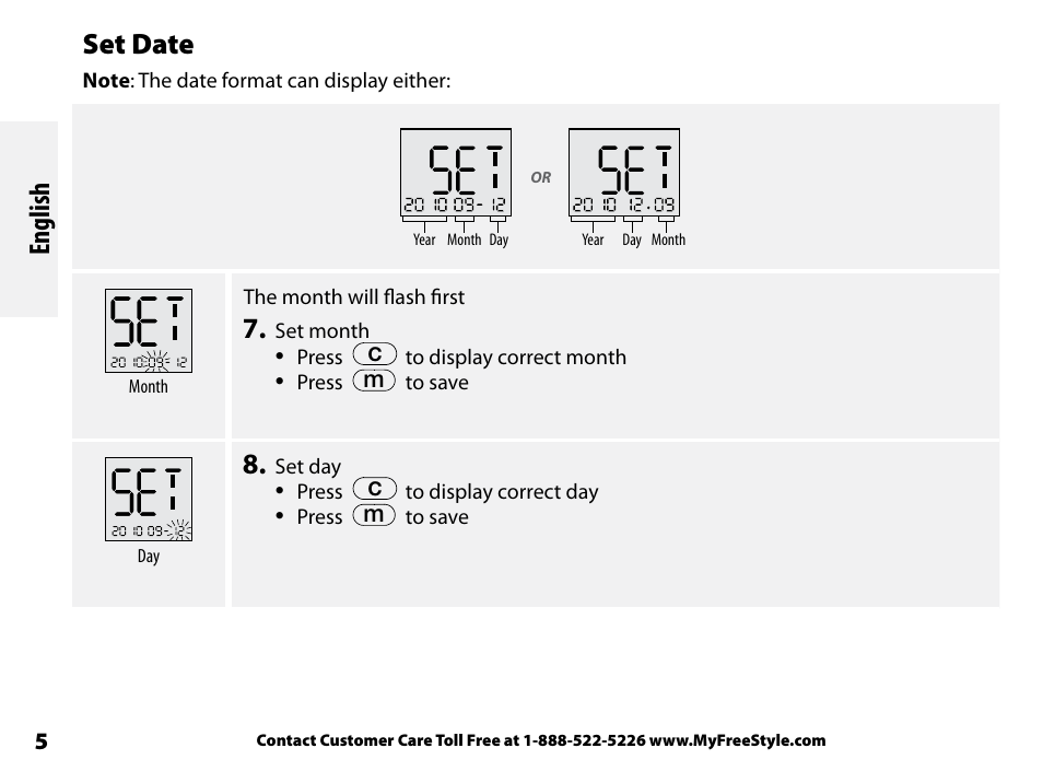 Set date, English | Abbott Freestyle Freedom Lite User Manual | Page 9 / 78