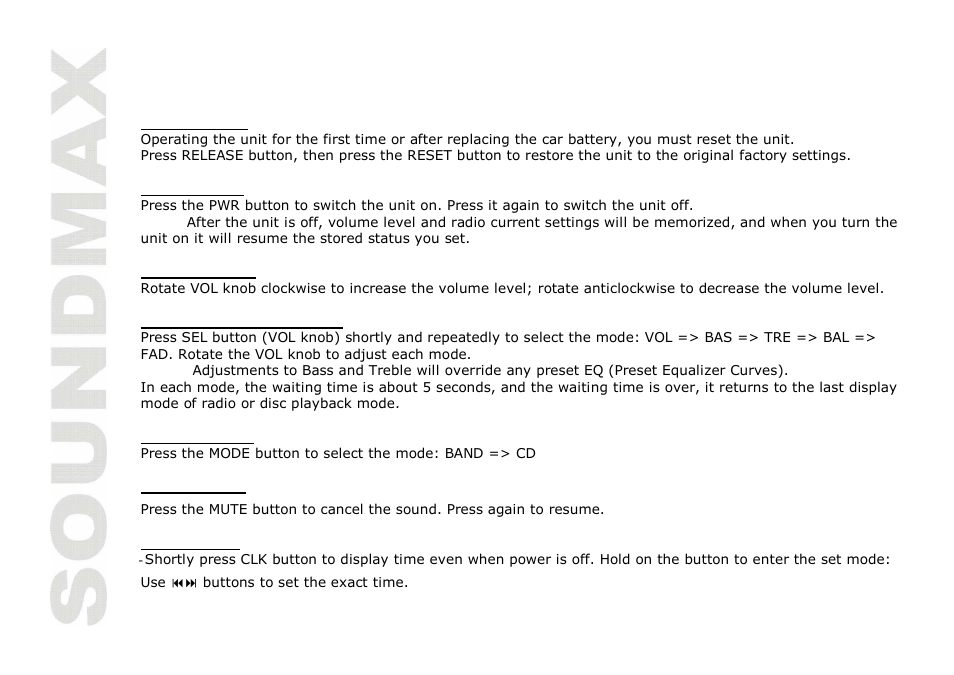 Functions of controls | SoundMax SM-CDM1035 User Manual | Page 10 / 33