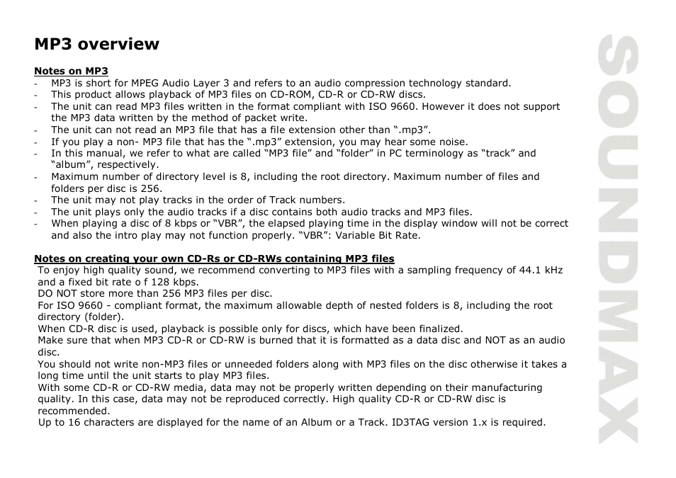 Mp3 overview | SoundMax SM-CDM1035 User Manual | Page 13 / 33