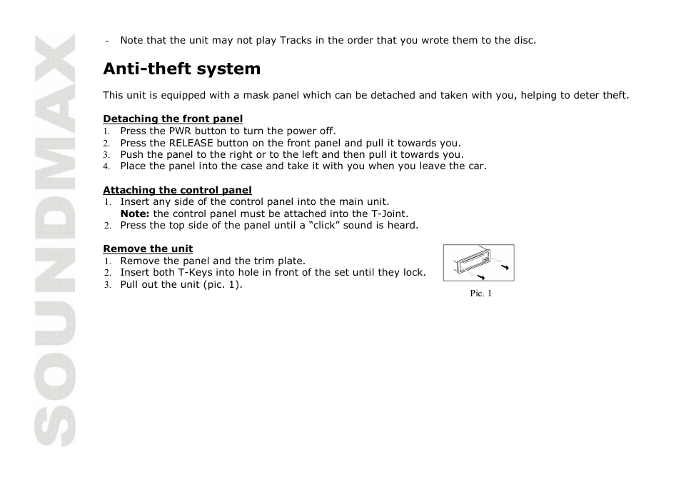 Anti-theft system | SoundMax SM-CDM1035 User Manual | Page 14 / 33
