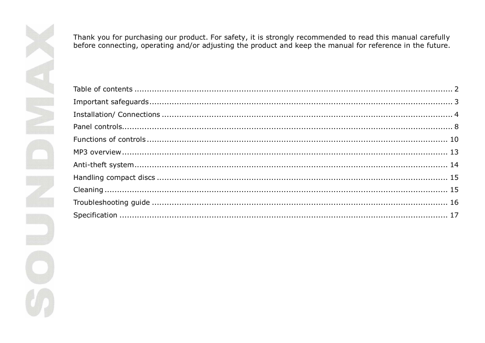 SoundMax SM-CDM1035 User Manual | Page 2 / 33
