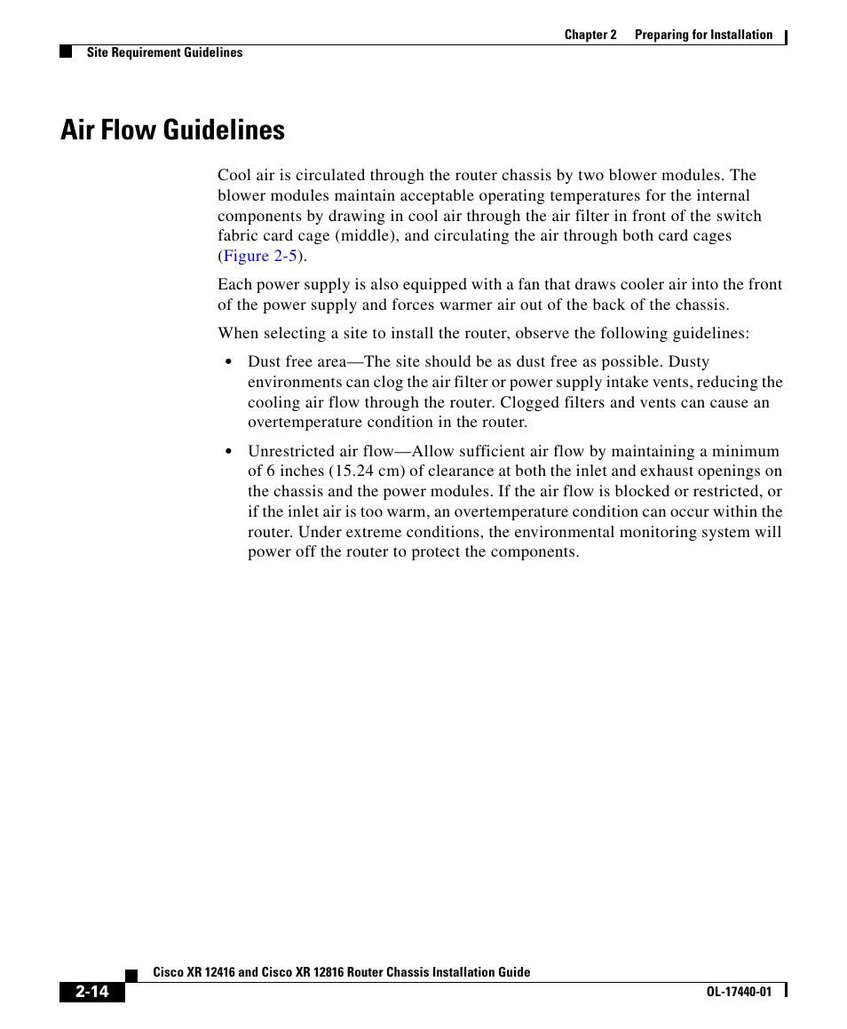 Air flow guidelines | Cisco XR 12416 User Manual | Page 14 / 34