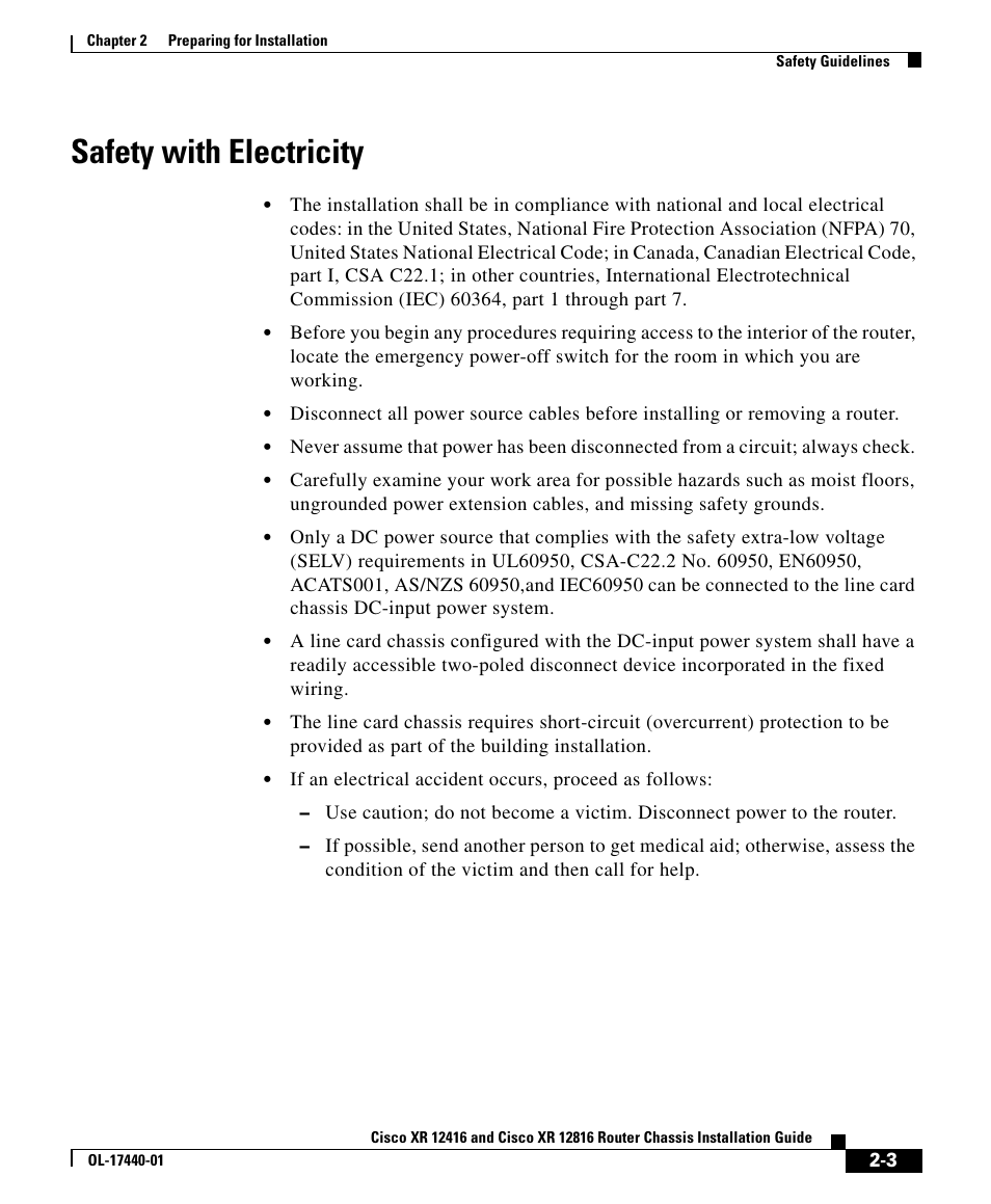 Safety with electricity | Cisco XR 12416 User Manual | Page 3 / 34