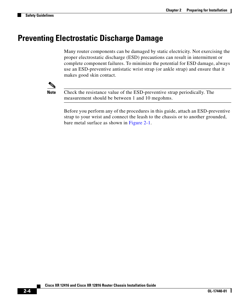 Preventing electrostatic discharge damage | Cisco XR 12416 User Manual | Page 4 / 34