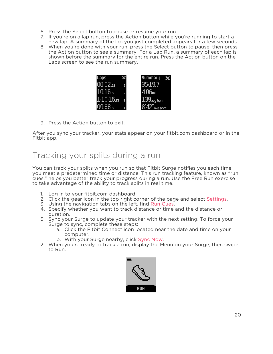 Tracking your splits during a run | Fitbit Surge User Manual | Page 25 / 48