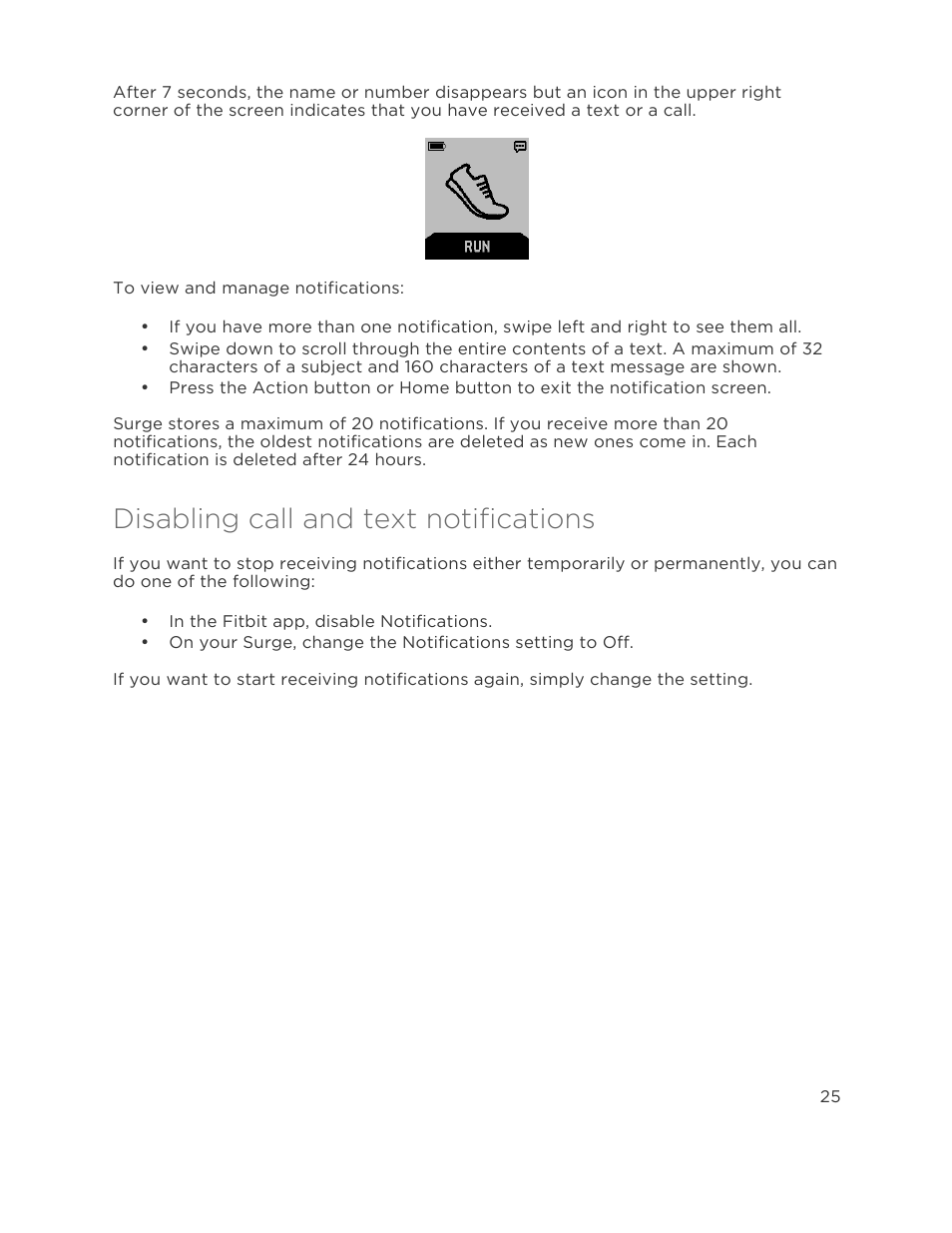 Disabling call and text notifications | Fitbit Surge User Manual | Page 30 / 48