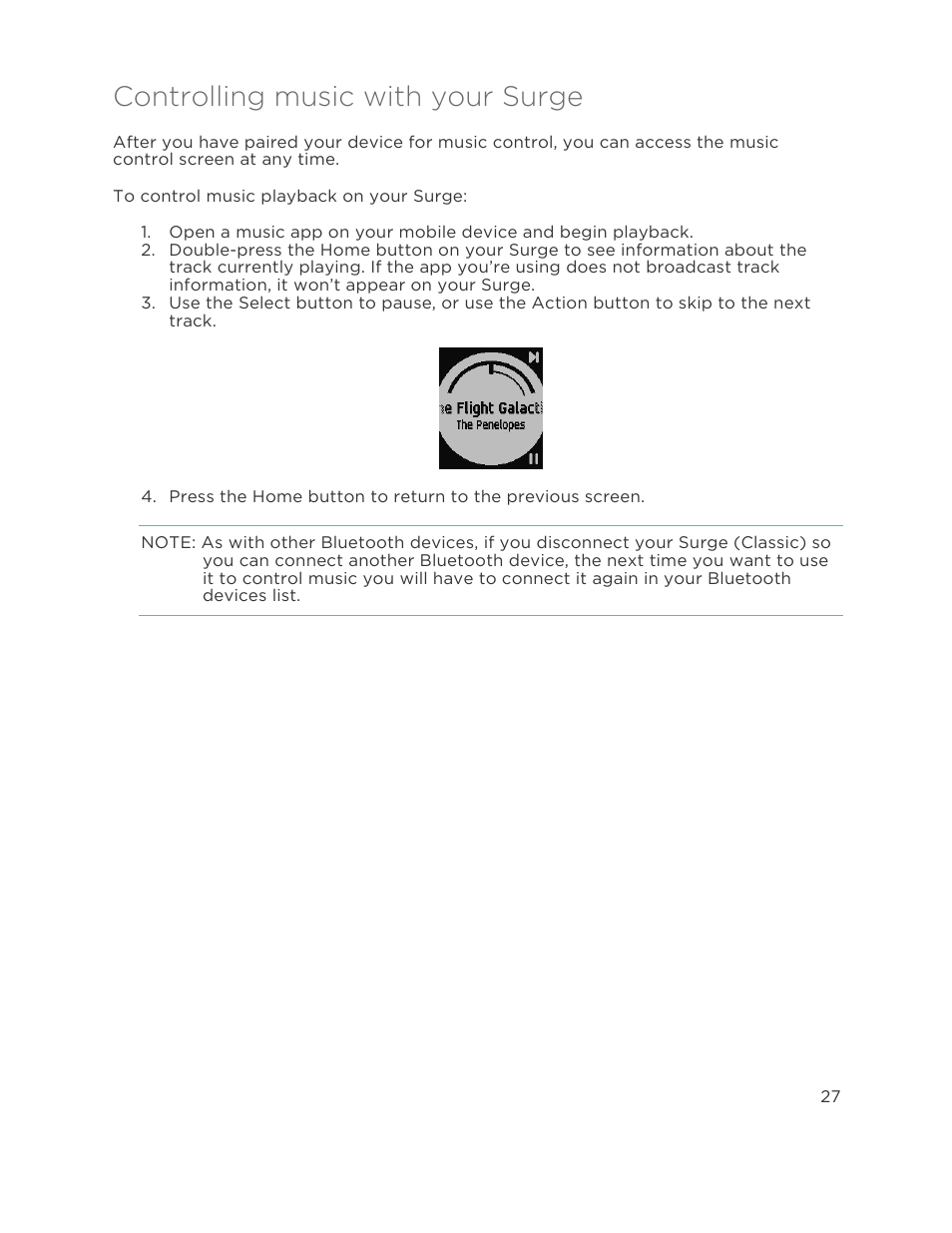 Controlling music with your surge | Fitbit Surge User Manual | Page 32 / 48