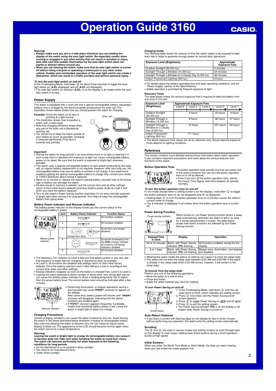 Power supply, Reference, Operation guide 3160 | Ll l | G-Shock G-5500SRF-1 User Manual | Page 3 / 4