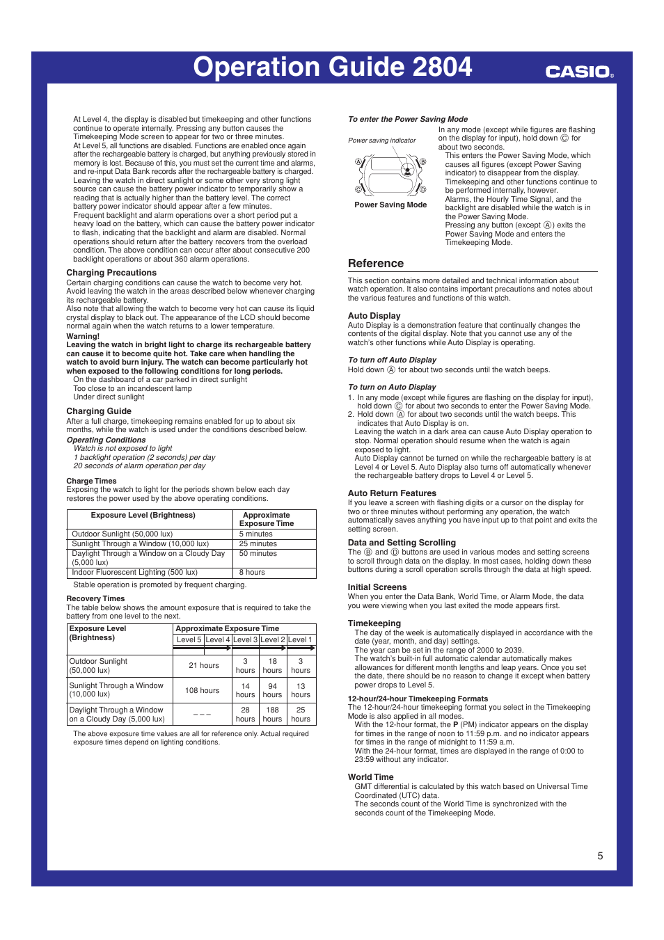 Reference, Operation guide 2804 | Casio 2804 User Manual | Page 5 / 6