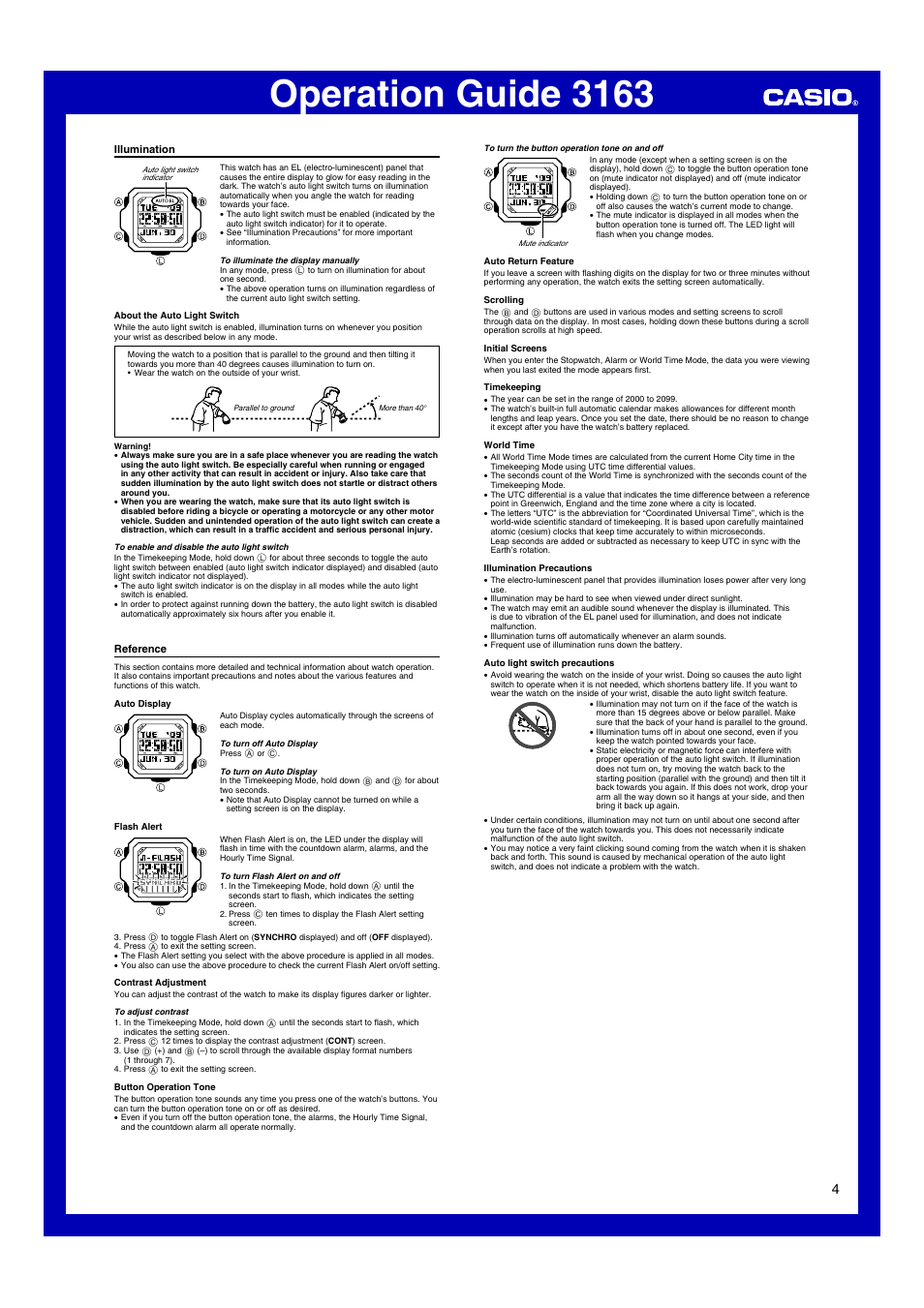 Illumination, Reference, Operation guide 3163 | G-Shock G-7800-1 User Manual | Page 4 / 5