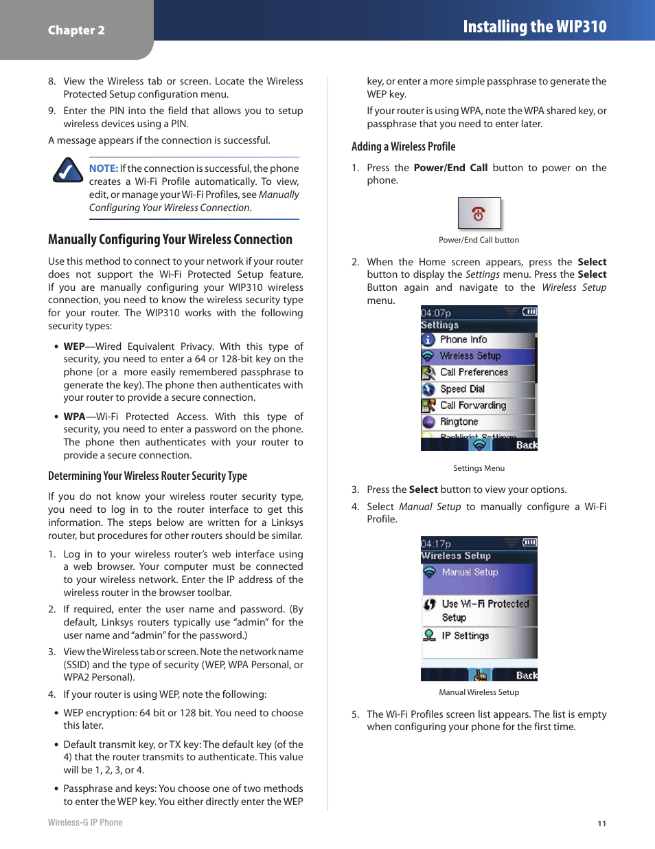 Installing the wip310, Manually configuring your wireless connection | Cisco WIP310 User Manual | Page 15 / 56