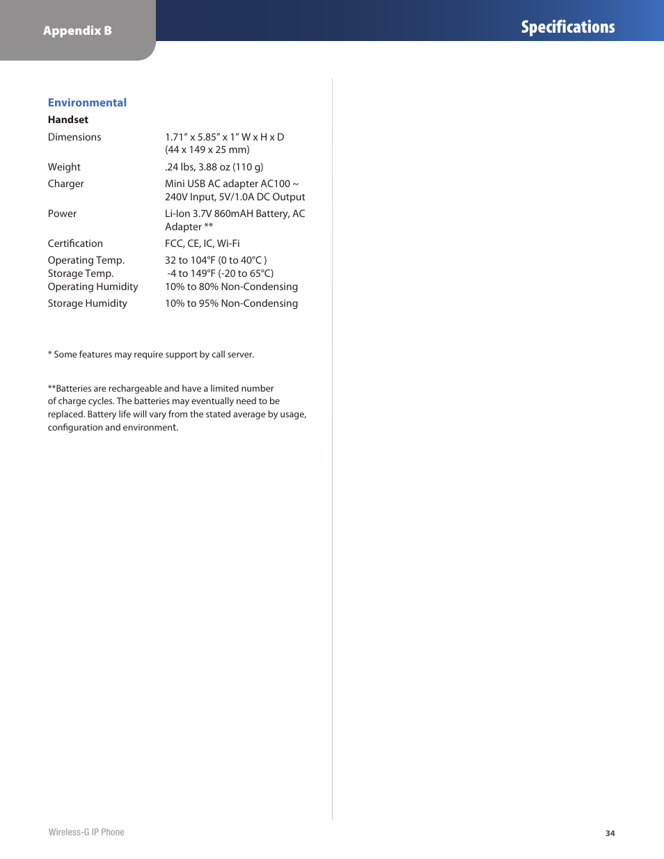 Specifications | Cisco WIP310 User Manual | Page 38 / 56