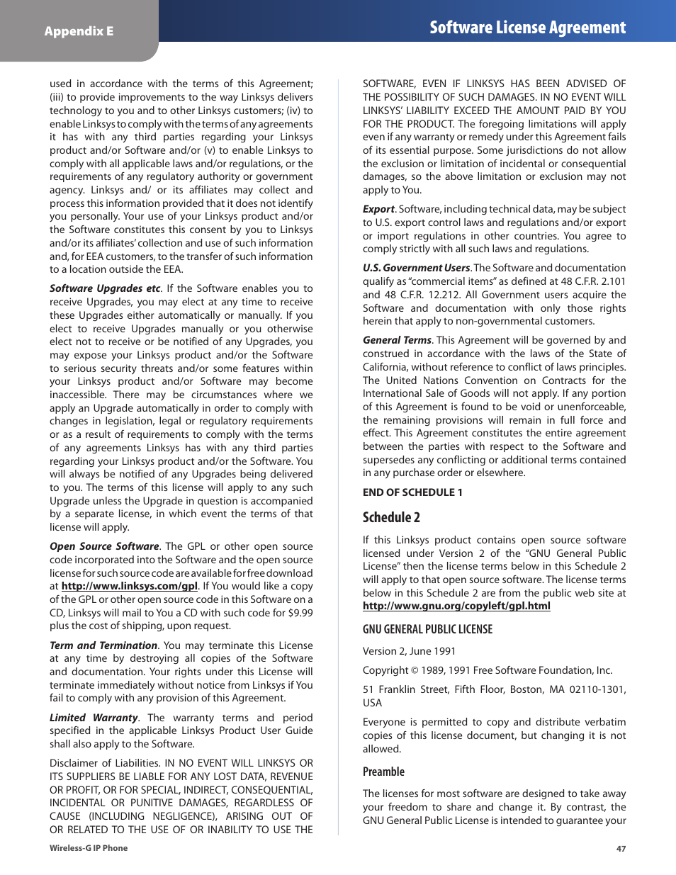 Software license agreement, Schedule 2 | Cisco WIP310 User Manual | Page 51 / 56