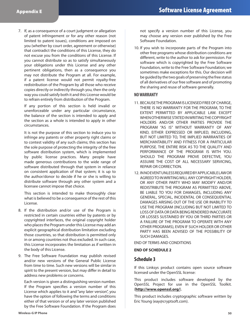 Software license agreement, Schedule 3 | Cisco WIP310 User Manual | Page 54 / 56