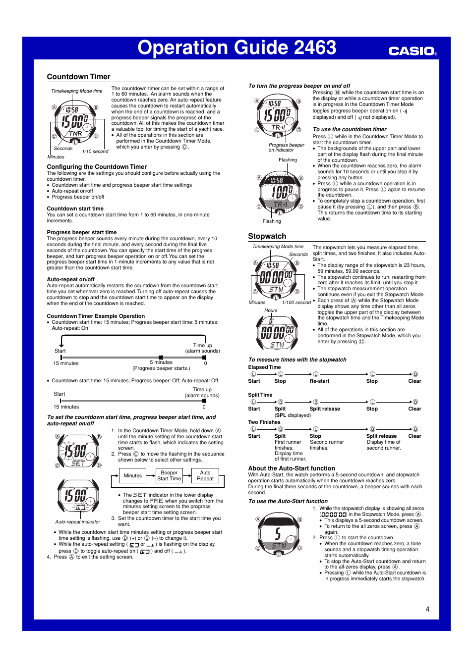 Countdown timer, Stopwatch, Operation guide 2463 | G-Shock GL-150-2 User Manual | Page 4 / 7